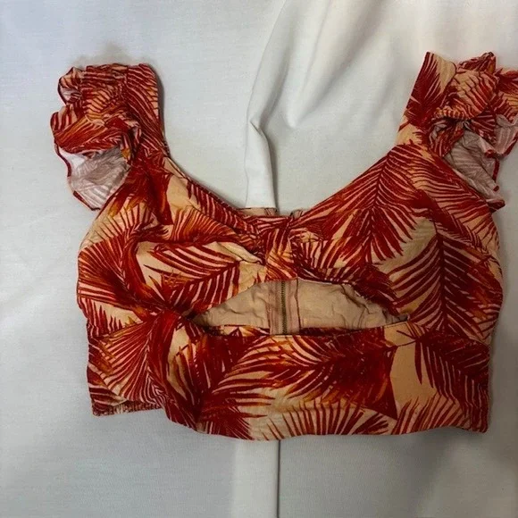 INC International Concepts 2 Piece Set XL Tropical Print Crop Top & Pants Orange - Picture 3 of 11